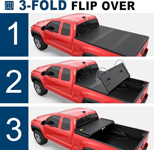 Image of MOSTPLUS 5FT Tri-Fold Hard Fiberglass Truck Bed Tonneau Cover Compatible for 2024 2025 2026 Toyota Tacoma with Deck Rail System (Not for Trail Edition) On Top 60Inch