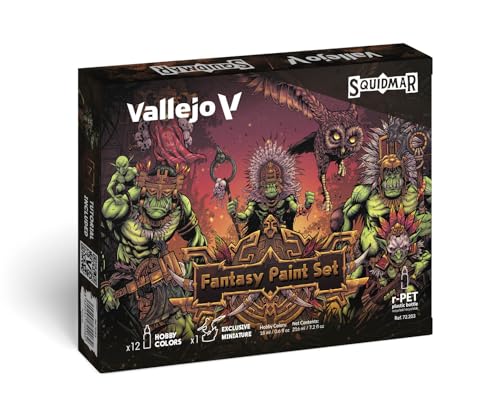 Vallejo - Squidmar Edition Fantasy Paint Set | High-Coverage Formula | Game and Model Color Ranges Assortment | Exclusive Miniature Included & Video Tutorial | 12 Bottles x 18 ml. (0.60 fl.oz.)