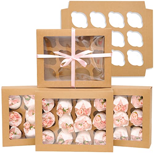 12 Cupcake Containers 20-Packs Brown 12 Count Cupcake Boxes With Window Cupcakes Carrier, 13"X10"X3.5" #TOP22