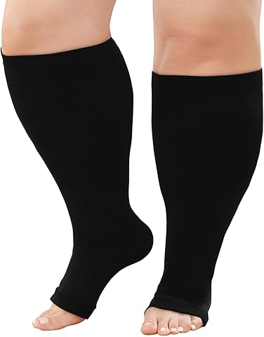 Calcetines Compresion Mujer Hombre: Medias de Compresión Tallas Grandes Pantorrilla Ancha Punta Abierta 20-30 mmHg para Obesas Embarazada Venas Varicosas Deportes XXL-7XL Negro Beige 1 Par