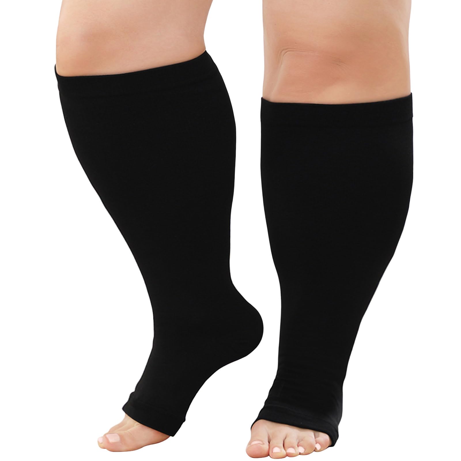 ZFSOCK Plus Size Compression Socks: Men Women Wide Calf Open Toe Graduated Medical Support Stockings Toeless Flight Pressure Socks for Varicose Vein Swollen Legs Pregnancy Nurses Travel 1 Pair 20-30 mmHgOEKO-TEX STANDARD 100