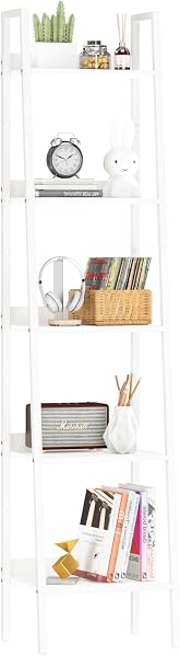 Yoobure Ladder Shelf, 4/5 Tier Tall Ladder Bookshelf Corner Shelf, Industrial Book Shelf Ladder Bookcase Narrow, Standin