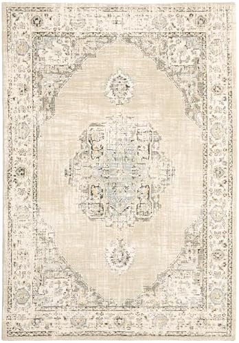 Oriental Weavers Andorra Area Rug - 303D0-5'3" x 7'3" - in Beige/Ivory - Vintage Inspired, Stain Resistant, Family and Pet Friendly, Bedroom, Office Rug