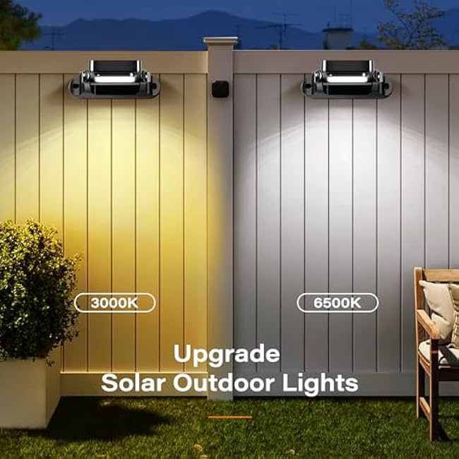 200LM Solar Wall Lights Outdoor 6 Colors, 2200mAh Long Lasting Solar Powered Deck Lights, 360¡ã Adjustable Porch Light IP65 Waterproof, Glass Panel Fence Light for Gutter, Step, 4 Pack
