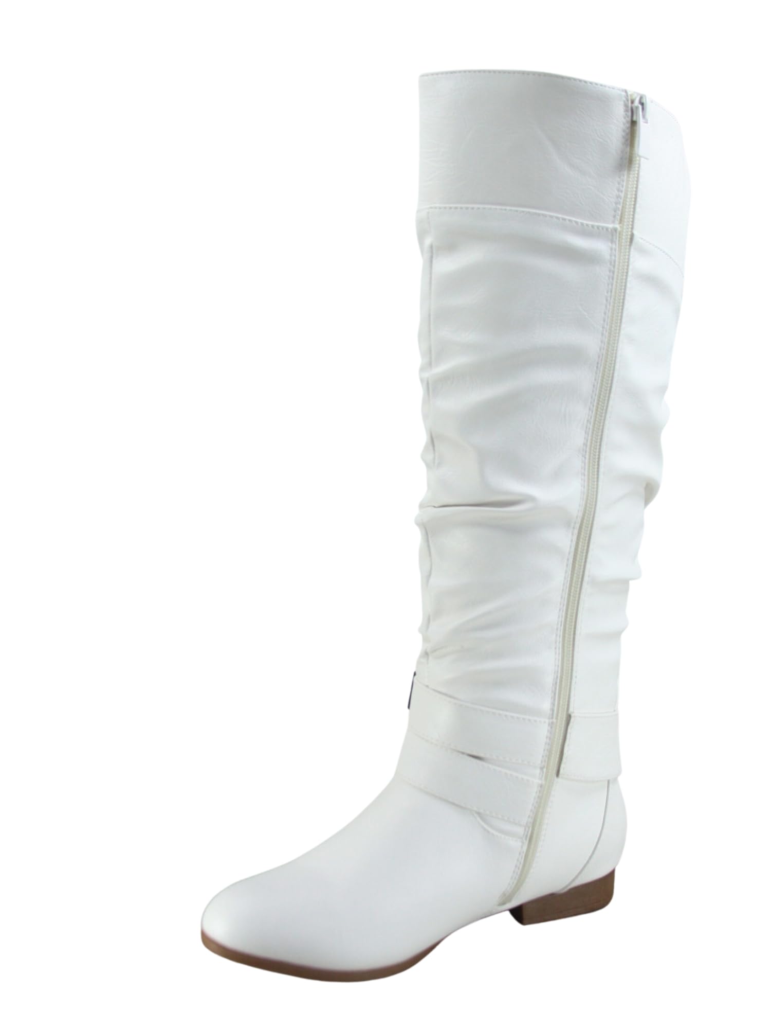 toozonTZ Lily-20 Women's Knee High Riding Boots Low Flat Heel Winter Side Zip Buckles Boots Shoes