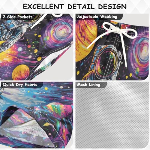 DOMIKING Astronaut Planet Black Boys' Pull On Swim Trunks Quick Dry Boardshorts with Mesh Lining for Kids Boys M3