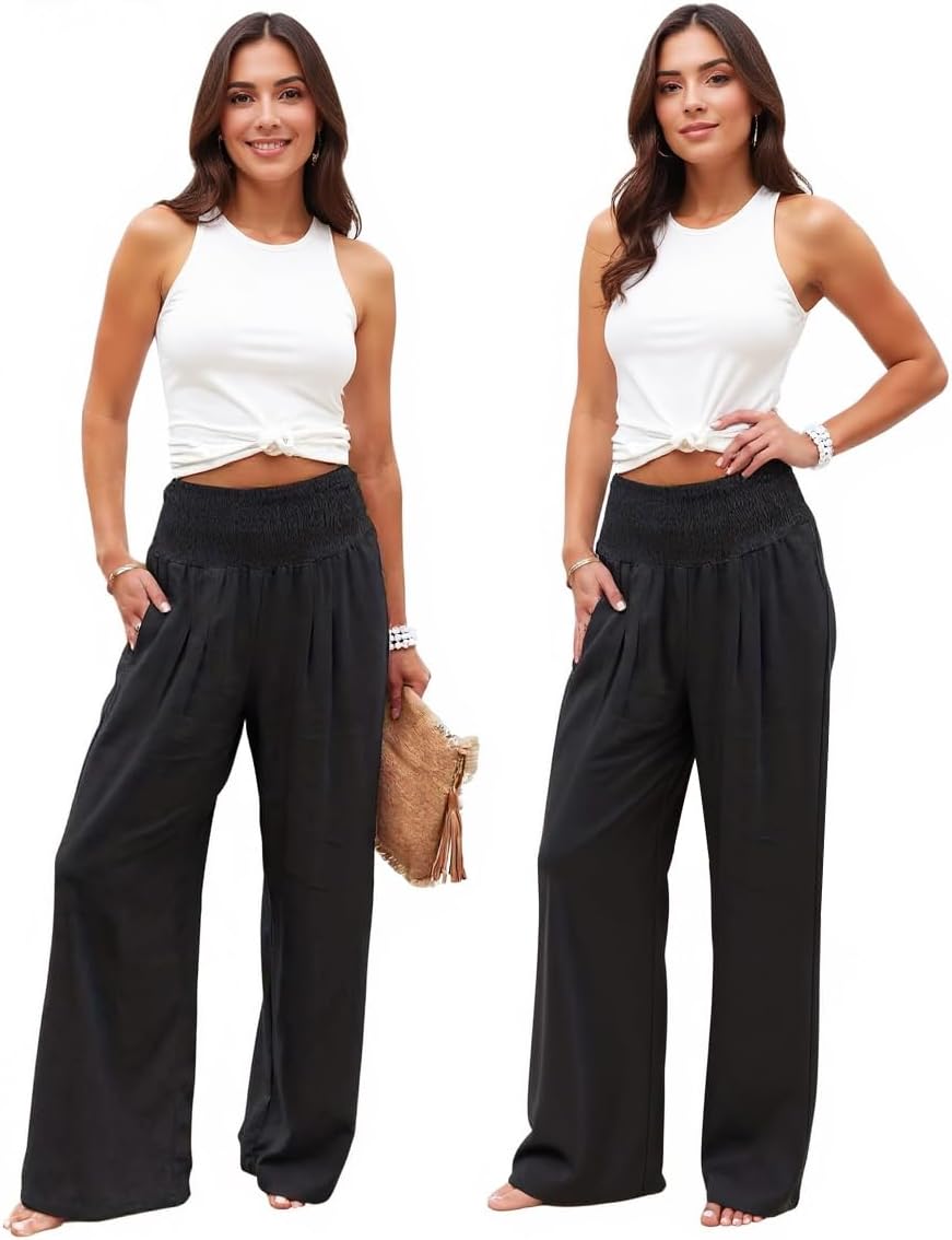Palazzo Pants for Women Wide Leg High Waist Boho Summer Pants Casual Flowy Lounge Pants Travel Outfits - Image 5