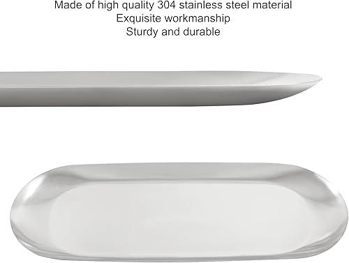 Vista 4 de Unlorspy Bandeja decorativa ovalada de acero inoxidable, bandeja de almacenamiento de toallas de 9 x 3.54 pulgadas, organizador de joyas