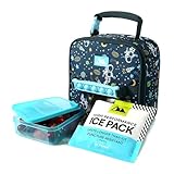 Arctic Zone Kids Lunch Box Combo with Gel Ice Pack and Sandwich Container, Insulated Bag for Travel Lunch, Sensory Fidget Toy Handle, Space Odyssey