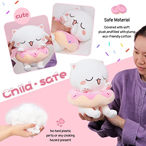 Aixini Donut Cat Plush Kitty Doughnut Stuffed Animal, Soft Cute Kawaii Cat Kitten Plushie For Kids 10Inch (White,B) #TOP1