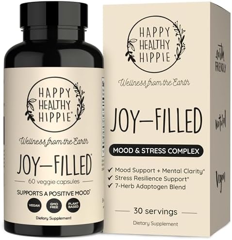 Joy-Filled | 100% Plant-Based Supplement for Anxiety & Depression Relief | Helps Relax The Mind, Boosts Mood, Relieve Stress | Contains 7 Powerful Herbs, Non-GMO, 60 Vegan Capsules