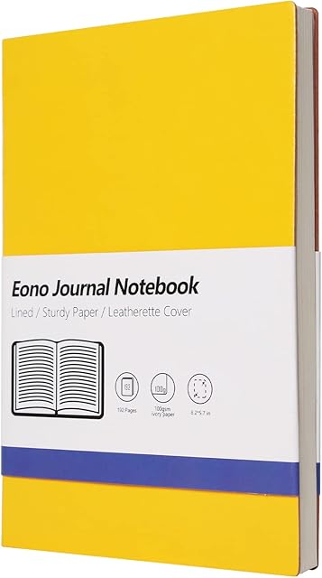 Amazon Brand - Eono A5 Lined Notebook, Journal Notepad with PU Leather Cover, Perfect for Office Home School Business Writing and Note Taking - 192 Pages, Yellow