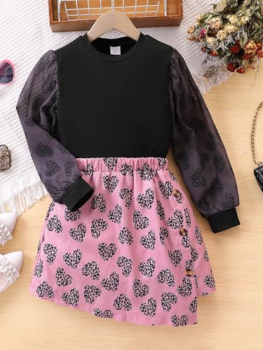 Image of Girls Outfits Mesh Long Sleeve Shirts and Pink Mini Skirts Fashion Set Clothing 8-11Years