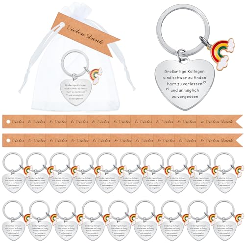 Tenare 20 Sets Abschiedsgeschenke für Kollegen Großartige Kollegen Sind Schwer zu Finden Kollegin Schlüsselanhänger Vielen Dank Geschenkanhänger Organzasäckchen Jobwechsel Geschenk für Ruhestand