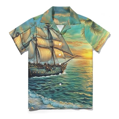 Boat Mens Short Sleeve Guayabera Shirts Button Down Cuban Collared Shirt Beach Top3