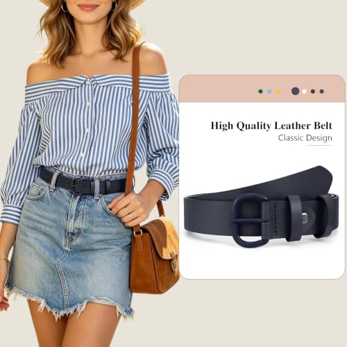 Image of WHIPPY Women Leather Belt for Jeans Pants Dresses Black Ladies Waist Belt with Pin Buckle