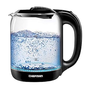 Chefman 1.7 Liter Electric Glass Tea Kettle, Fast Hot Water Boiler, One Touch Operation, Boils 7 Cups, Swivel Base & Cordless Pouring, Auto Shut-Off