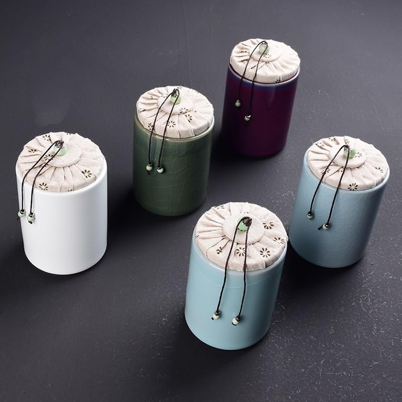 Lata de té de cerámica para el hogar, caja portátil con tapa sellada para alimentos (A)