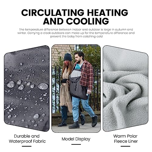Orzbow Tragecover Babytrage Winter, Universal Wintercover Babytrage, Regenschutz Babytrage mit Aufbewahrungstasche, Abnehmbares Oberteil, Polarfleece-Futter, Wasserdichte, Dunkelgrau-Dino