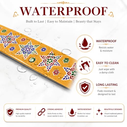 Image of Rangoli Kolam Stickers for Home Entrance & Pooja Room | Vinyl /Self Adhesive, Waterproof, Floor Decoration for Diwali, Navratri & Festivals (Combo Pack of 5) (Color Border CP5)