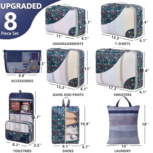 Image of OlarHike 8 Set Packing Cubes for Travel,Gifts for Women Mom,Anti-Tearing Suitcase Organizer,with Over 1000 pcs Mesh Holes,Vacation Essentials & Accessories for Cruise Ship