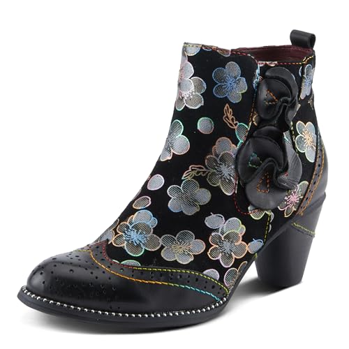 Spring Step L'Artiste Glynn Women's Floral Oxford Bootie - Pretty & Punk, Suede with Rainbow Stitching