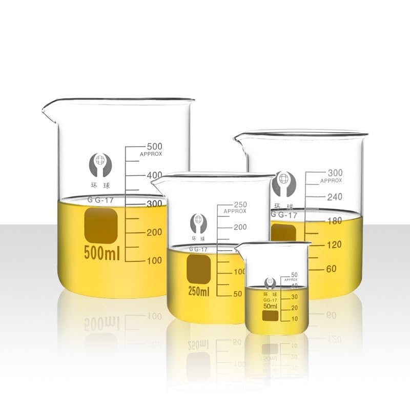 1 set di becher in vetro borosilicato a forma bassa, for laboratorio chimico, con pareti spesse, resistenti al calore, con scala graduata(Set E (3pcs))