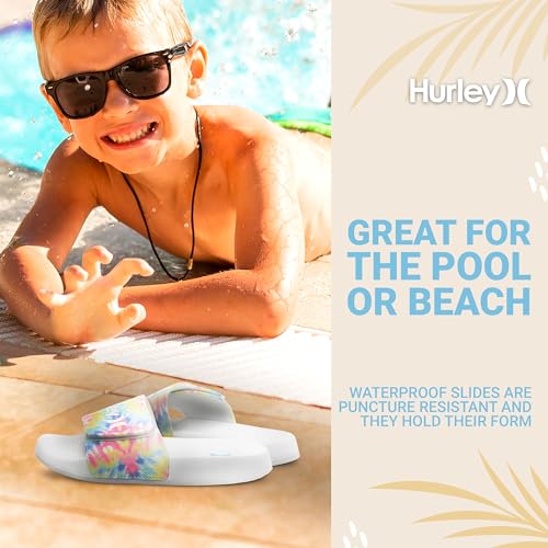 Image of Hurley Kids NAIA Slides Adjustable Strap Slip-On Sandals Indoor and Outdoor EVA Footbed Shower Slides for Girls and Boys