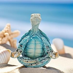 VVGIFTS Sea Turtle Meditation Yoga Decor, Meditating Coastal Beach Decorations, Zen Yoga Resin Statue for Home Office Ornaments (Put The Palm Separate) VVGIFTS Sea Turtle Meditation Yoga Decor Meditating Coastal Beach Decorations Zen Yoga Resin Statue for Home Office Ornaments Put The Palm Separate