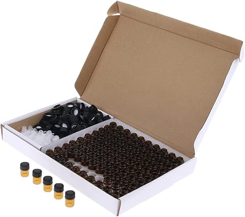 Juego de 100 botellas de aceite esencial de 01fl oz 58 de barrena minibotella de cristal de muestra pequeña de ámbar con reductores de orificio y
