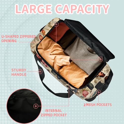 Vintage Floral Roses Travel Duffle Bag - Waterproof weekend luggage bag, men's sports and fitness bag, delivery hospital storage bag, overnight luggage bag with pull rod cover4
