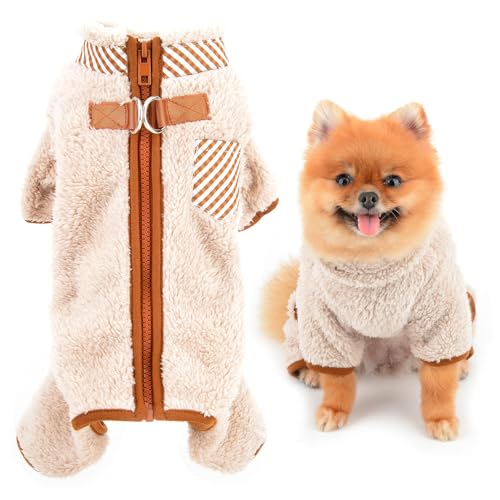 SMALLLEE_LUCKY_STORE Plüsch-Fleece-Hundemantel für kleine Hunde mit doppeltem D-Ring-Reißverschluss auf der Rückseite, Haustier-Overall, Welpen-Pyjama, Winter, Herbst, Pyjama, Chihuahua, Yorkie
