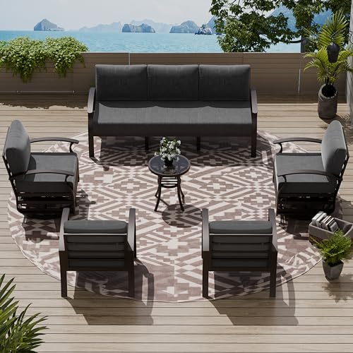 Image of Patio Furniture Set 6-Piece Aluminum Armrest Sofa, All-Weather Patio Conversation Set with Tempered Glass Top Table & Removable Sponge Cushions for Backyard Poolside