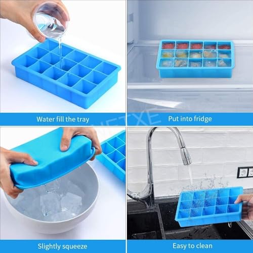 Image of Ice Cube Tray Flexible Silicone Create Square Ice Cube Mold Makes 15 Cube - Perfect Ice Cubes Ice Cube Maker