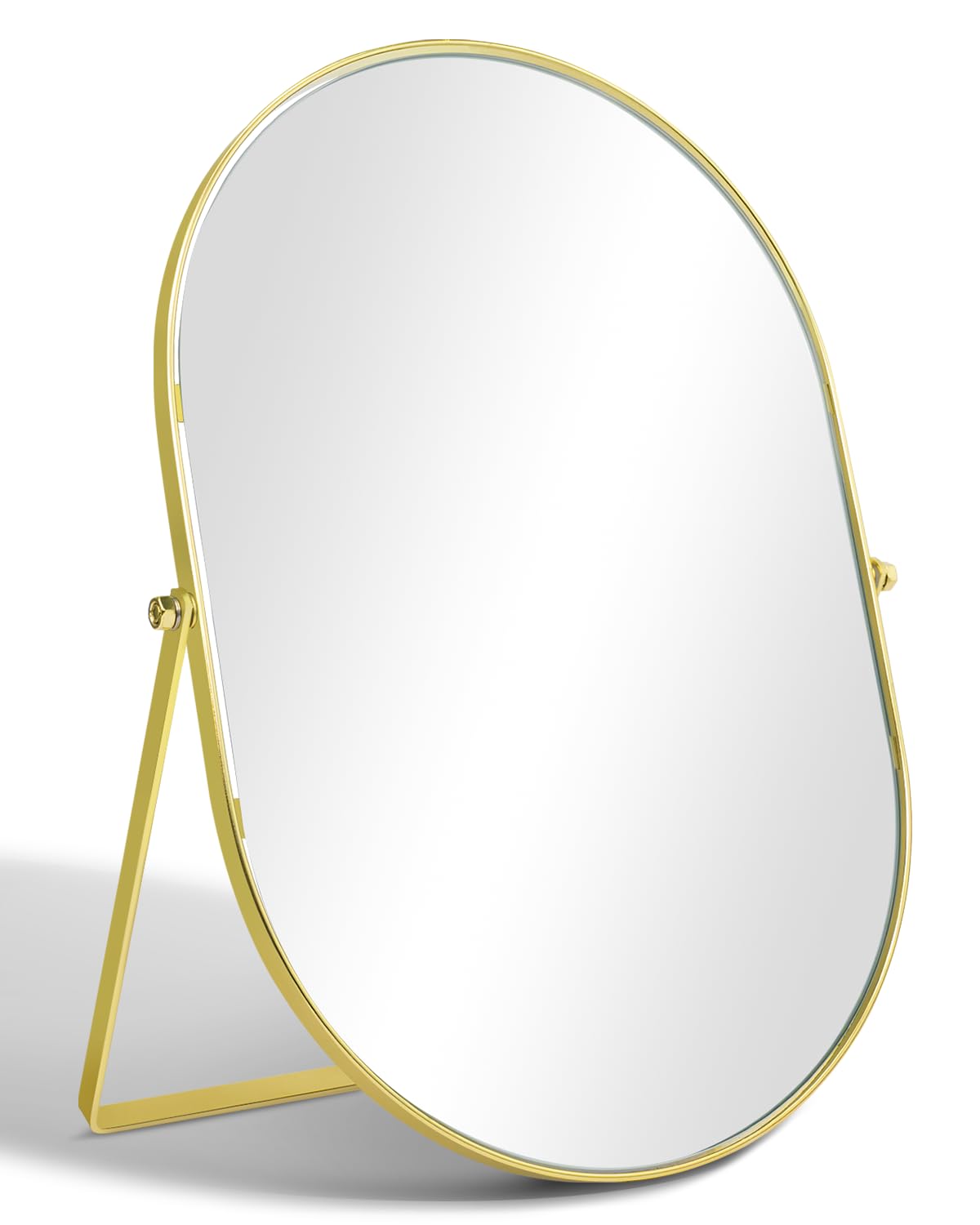 TSKDKIT Tabletop Mirror 30 × 20 cm Desk Mirror on Stand with Adjustable Angle and Gold Metal Frame, Freestanding Design for Makeup and Dressing Tables (Oval, Gold)