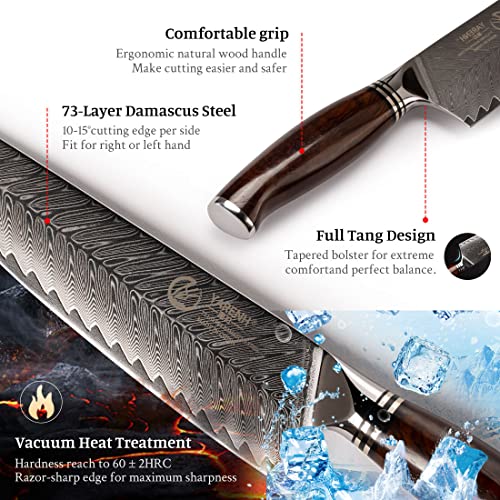 Yarenh Knife Set With Magnetic Block 5 Piece, Professional Kitchen Knife Set, 73 Layers Damascus High Carbon Stainless Steel, Natural Sandalwood Handle, Sharp Chef Knife #TOP3