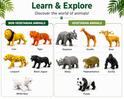 Image of TEC TAVAKKAL Wild Animal Toys Large Rubber Animal Figures for Kids | Realistic Safari Jungle Animals Learning Play Set | Educational Toy Gift for Boys & Girls | Lion Tiger Elephant and More Set of 12