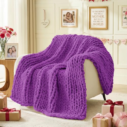 Image of Inhand Grape Purple Chunky Chenille Yarn for Hand Knitting,Thick Bulky Mom Blanket Yarn for Crocheting,Soft Fluffy Yarn for Mother's Day Gifts and Crafts for Women /Grandma,8 Pack (29.5Yds /8.4oz Each)