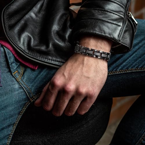 Pulsera para hombre de acero inoxidable con diamante negro miniatura 4