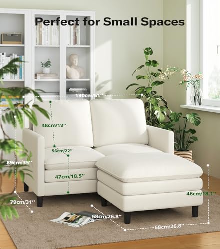 Image of Welzona 3-Layers Cloud L Shaped Couch, 51 inch Teddy Sofa and Loveseat Set