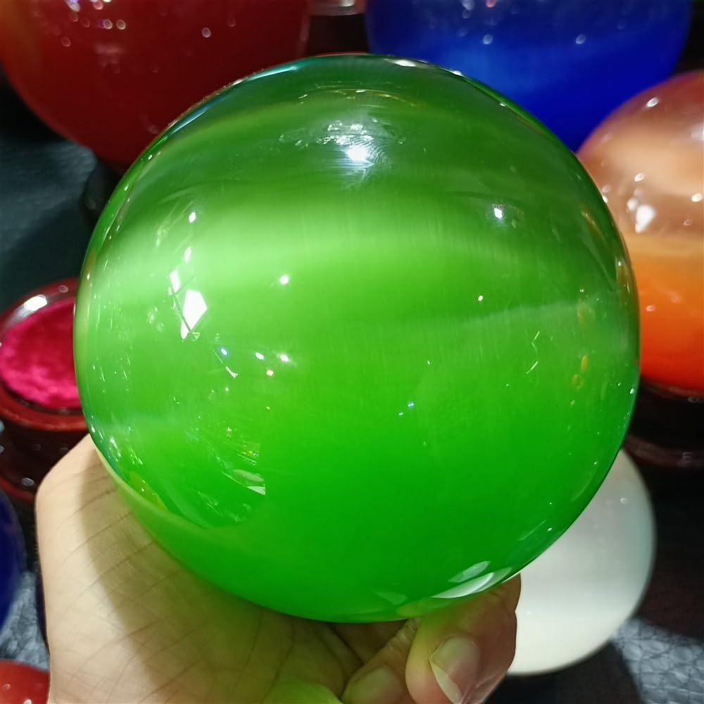 ICXLPMC Cats Eye Quartz Crystal Ball Home Office Demagnetization Decoration Gem Ornaments (Color : Green, Size 80mm) ICXLPMC
