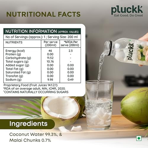 Image of Pluckk 100% Natural Tender Coconut Water with Real Malai Chunks - Hydration With Potassium & Electrolytes, 200 ml |No Preservatives | No Concentrates