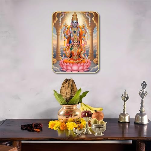 Image of SAF Divine Lakshmi Narayan Wall Art with Table Top Stand & Wall Hanging Hole | Premium MDF Religious Painting for Mandir Living Room Bedroom Office Home Decor Gift