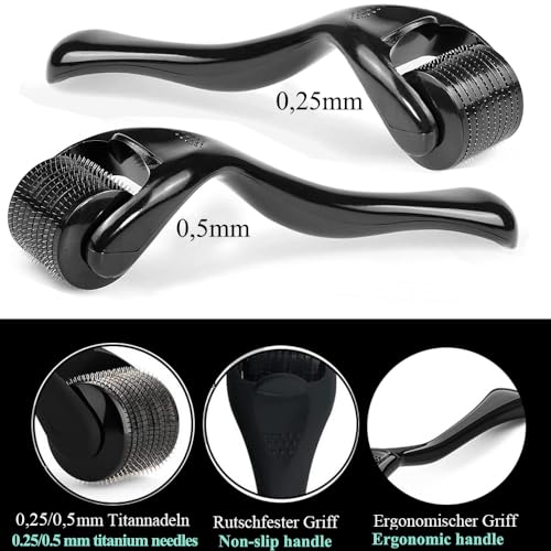 Zemolo 2Pcs Derma-Roller 0.25mm&0.5mm, Beard Roller Microneedling Roller with 540 Needles, Micro-Needles - Image 3