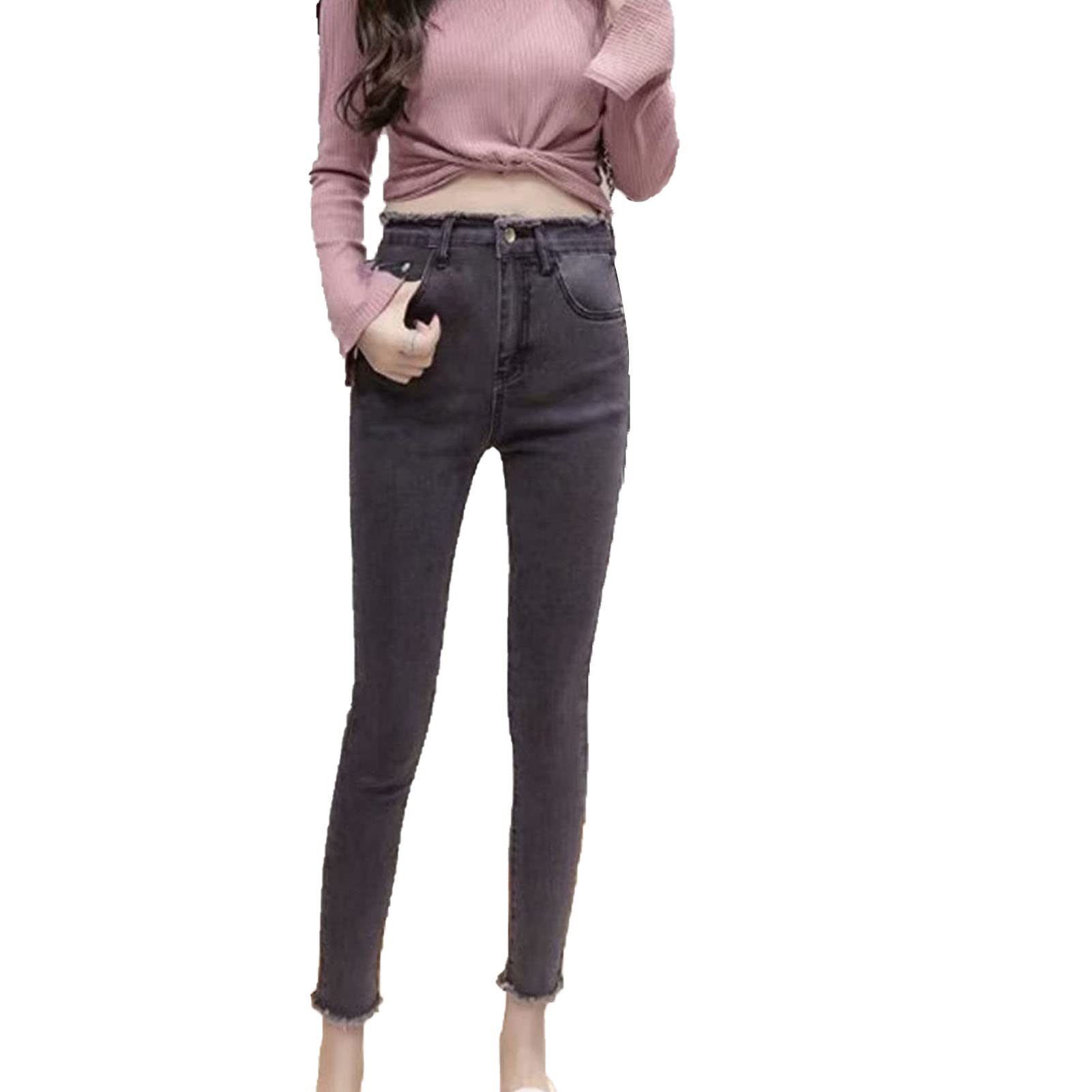 Maiyifu-GJ Women's High Waisted Destroyed Raw Hem Jeans Skinny Boyfriend Ankle Denim Pants Casual Slim Pencil Jean Trouser (Dark Grey,31)