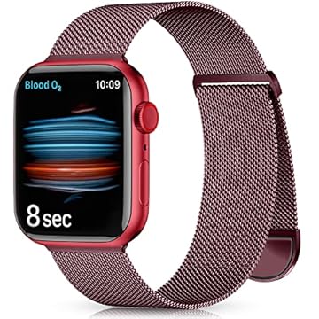 Zedoli Pulseiras de metal compatíveis com Apple Watch SE séries 8, 7, 6, 5, 4, 3, 2, 1, 38, 40, 41 mm, vinho