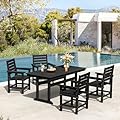 Homenjoy 5 Piece Patio Dining Set, 66" Rectangle HDPE Weather Resistant Outdoor Table & 4 Patio Chairs Set with 1.96" Umbrella Hole, Heavy Duty Chairs for Backyard Balcony Deck, Black