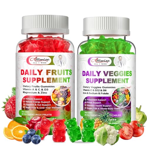 Sugar-Free Fruits & Veggies Gummies, Super Greens with 23 Fruits & 25 Veggies, Multivitamin Minerals...