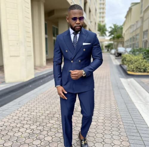 Men's Two Pieces Peak Lapel Tuxedo Formal Casual Party Suit with Double Breasted Buttons2