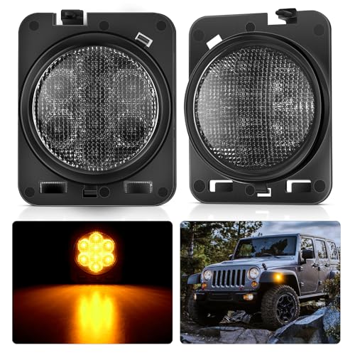 Nilight JK Side Marker Light 8LED Smoked Lens Amber Front Fender Indicator Turn Signals Lights IP67 Waterproof Clearance Lamp Compatible with 2007-2017 Wrangler JKU